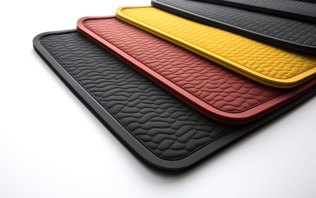 Multiple Colorful Car Floor Mats Isolated on White Background