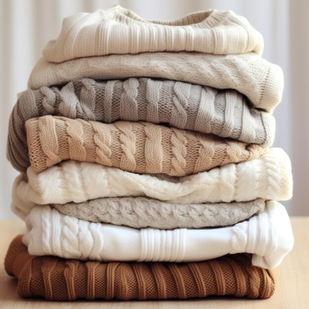 multiple colors of beige and white knitted sweaters