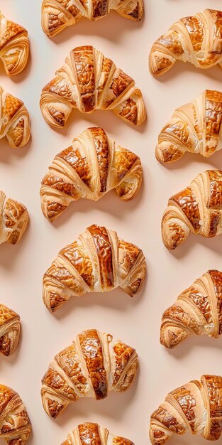 Multiple croissants on a light background arranged in a pattern