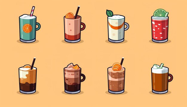 Multiple Cute cocktail themed vector stickers