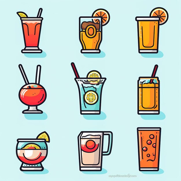 Photo multiple cute cocktail themed vector stickers