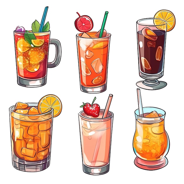 Photo multiple cute cocktail themed vector stickers
