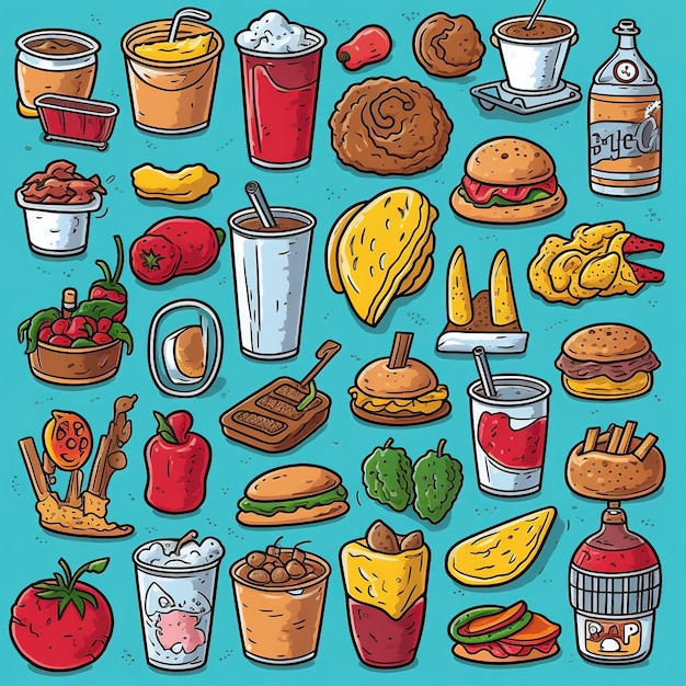 Multiple Cute fast food themed vector stickers