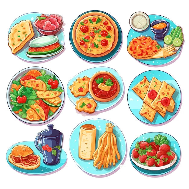 Photo multiple cute fast food themed vector stickers