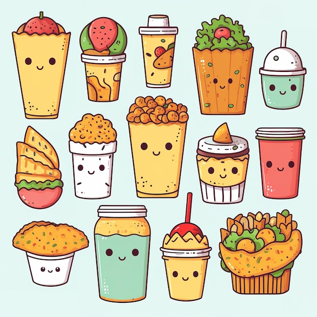 Multiple Cute fast food themed vector stickers