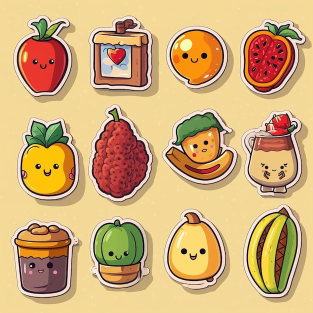 Multiple Cute fast food themed vector stickers