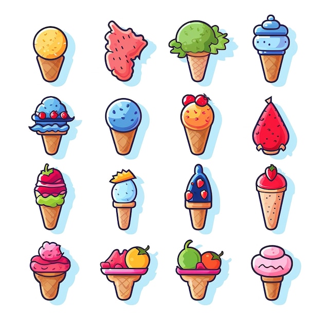 Multiple Cute ice cream themed vector stickers