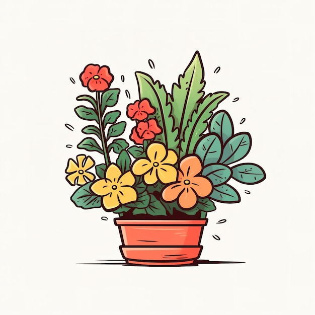 여러 개의 귀여운 화분 식물 테마 벡터 스티커
