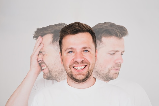 Multiple exposure portrait of young european caucasian man