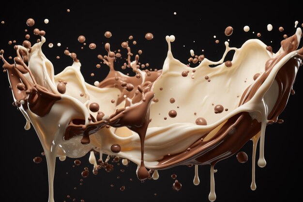 Photo multiple extensions of flowing milk chocolate and coffee ai generated