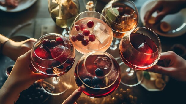 Foto più bicchieri di vino di diverse varietà