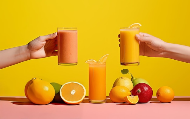 Multiple hands holding glasses of smoothies