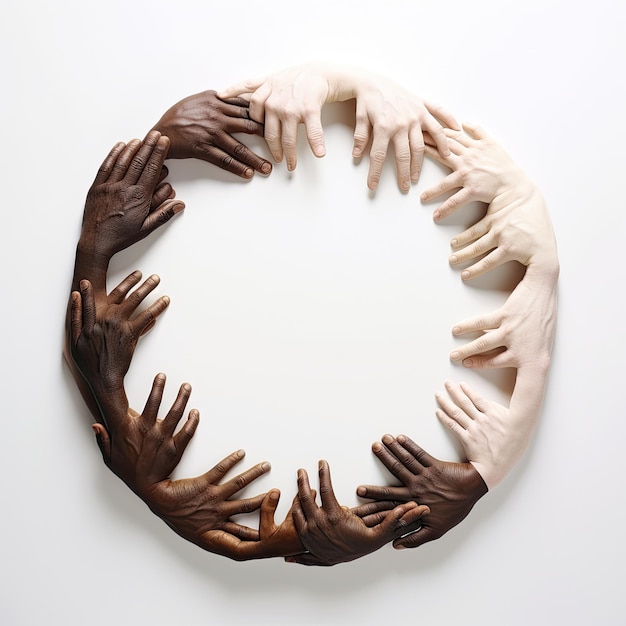 Multiple hands with their hands together in a circle