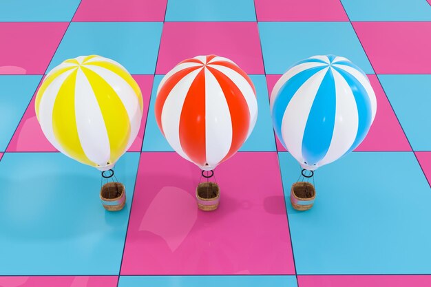 Multiple hotair balloon with colorful background 3d rendering computer digital drawing