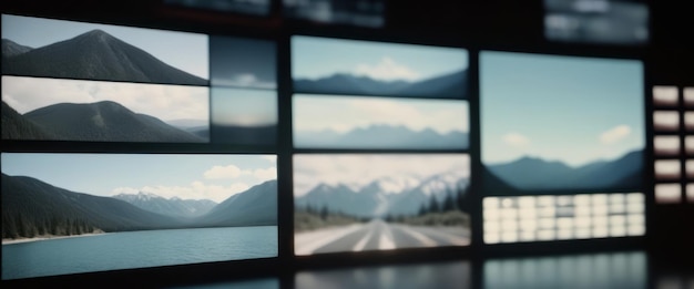 Multiple Images of Mountains Displayed on a Television Screen