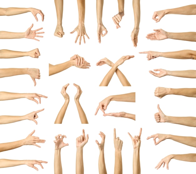 Multiple images set of female caucasian hand gestures