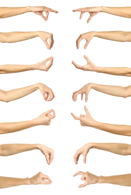 multiple images set of female caucasian hand with french manicure hands measuring something