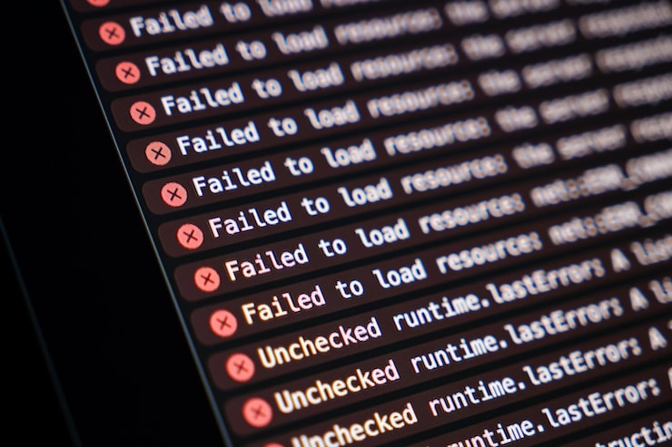 Photo multiple javascript console errors displayed on screen showing failed to load resource and unchecked runtime issues during web development debugging