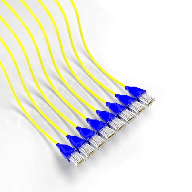 흰색 배경에 여러 네트워크 케이블