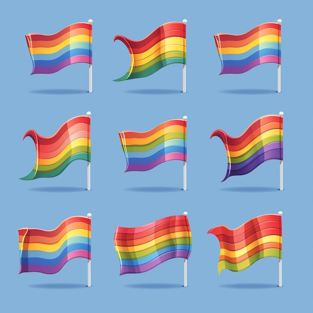 multiple rainbow flags on a blue background