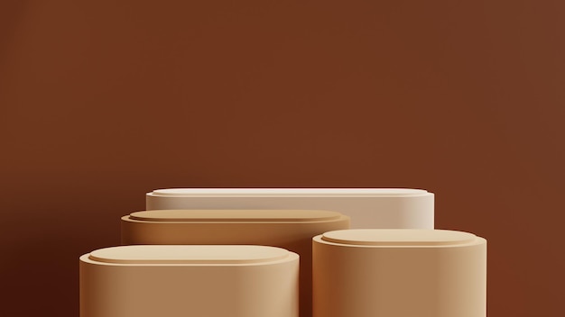 Multiple Rounded Podium Arrangement in Brown Color Scheme for Product Display 3d Rendered