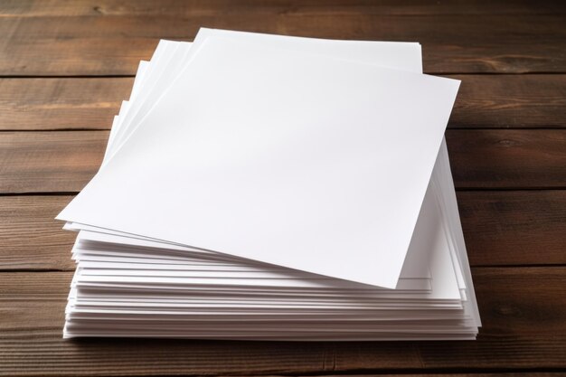 Photo multiple sheets of blank white paper on a table