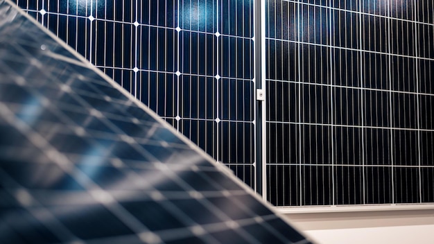 Multiple solar panels on the roof of a manufacturing building