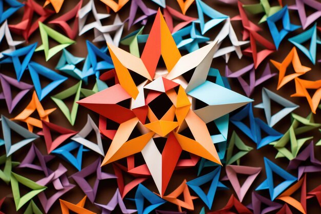 Photo multiple star of david patterns cut out from colored paper