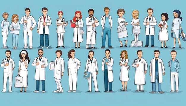 Photo multiple stickers poster with doctors and nurses in white