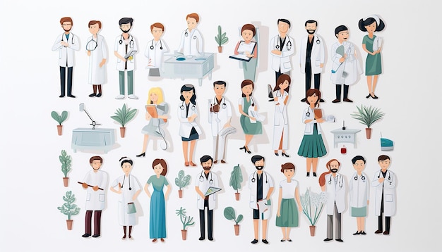 Photo multiple stickers poster with doctors and nurses in white