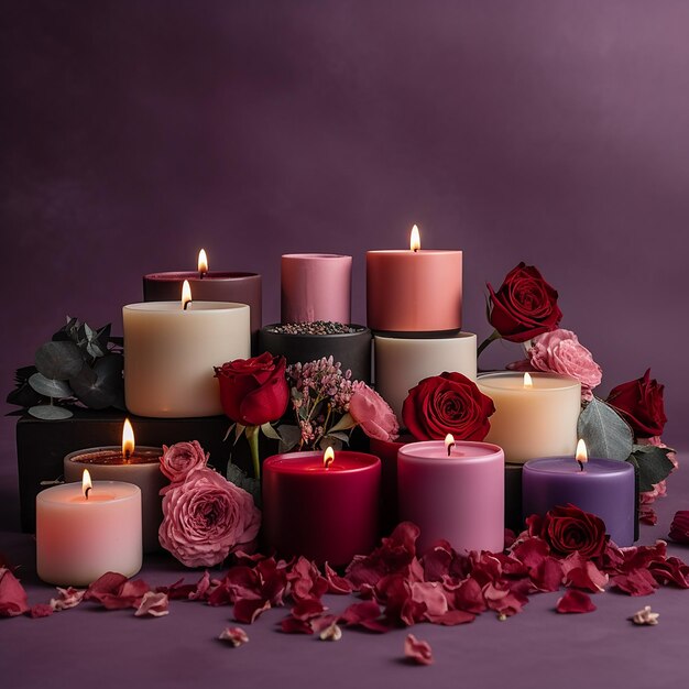 Несколько ароматерапевтических свечей ко Дню святого Валентина расставлены
