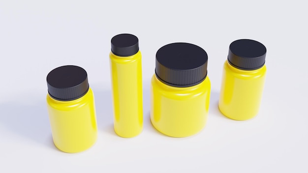 Multiple Yellow Medicine Bottles With Black Caps