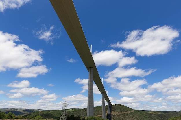 Multiplespan viaduct cablestayed bridge of Millau on summer sunny day Aveyron Occitania
