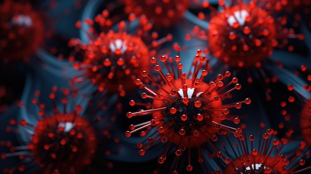 Умножение вирусов Вирусные шипы отделяют красный вирус