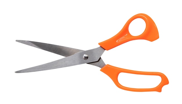 Multipurpose scissors with orange handle isolated on white background with clipping path