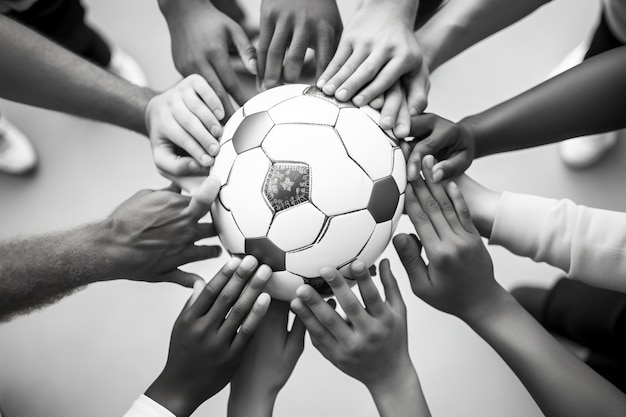 Multiracial children holding a soccer ball