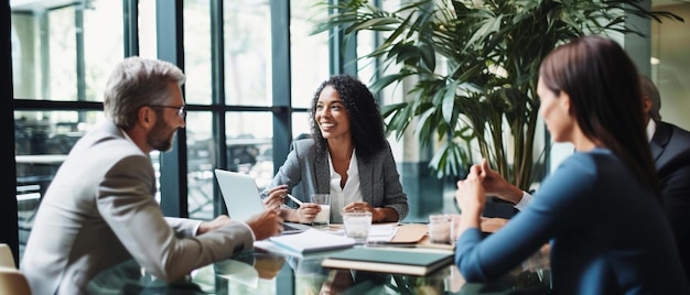 multiracial colleagues discussing in meeting room at office