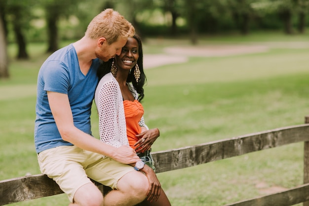 Multiracial couple in the park