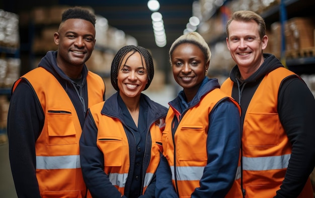 Multiracial group of men and women workers standing together