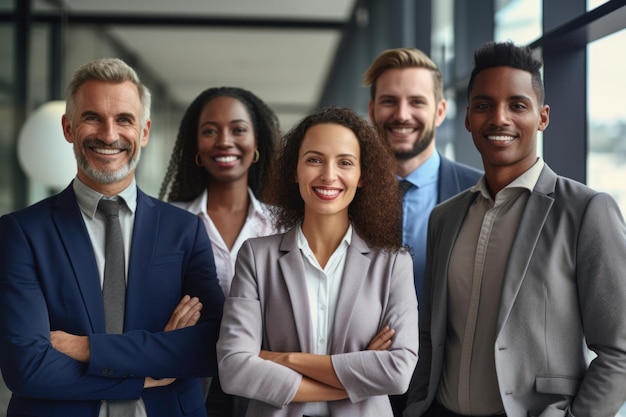 Multiracial Group of People Standing in the Office Together Smiling Business People Generative AI