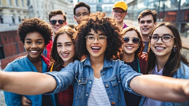 Multiracial group of young people taking selfie