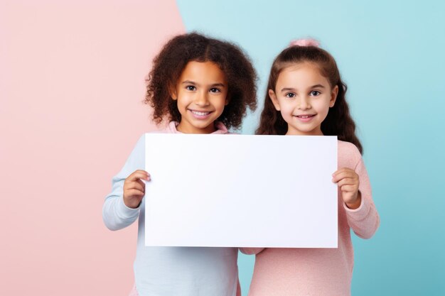 Multiracial Kids Smiling and Holding Blank Sign