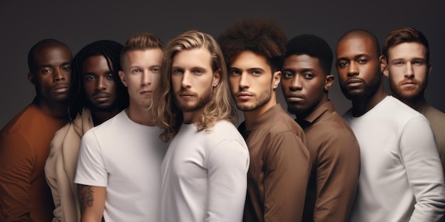 Photo multiracial men from the united states in a group in the style of light white and dark amber success people different races and religions