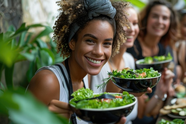 Foto amici multirazziali che fanno un regime di allenamento generative ai