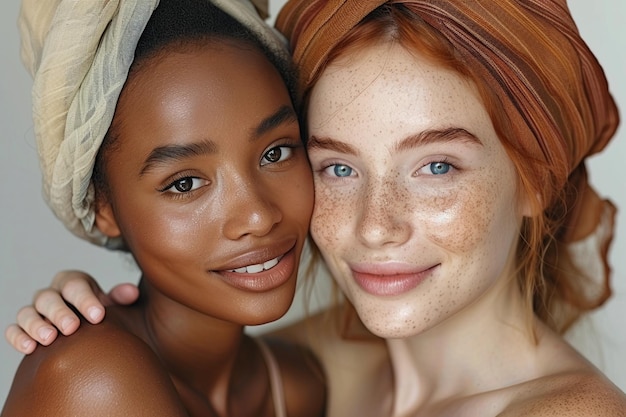 Foto multiracial vrouwen portret zwarte afro-amerikaanse en witte roodharige met sproeten diversiteit