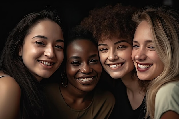 Multiracial women standing together and smiling at camera Generative AI