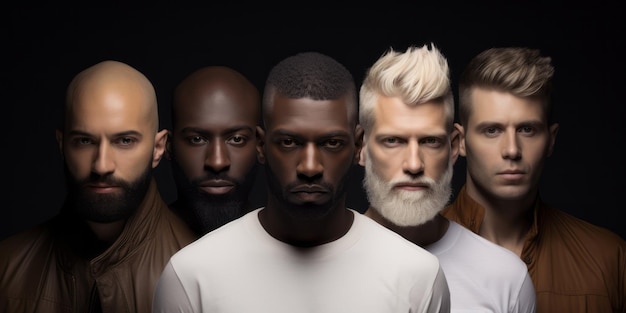 Multiraciale mannen uit de Verenigde Staten in een groep in de stijl van lichtwit en donker amber Succes mensen van verschillende rassen en religies