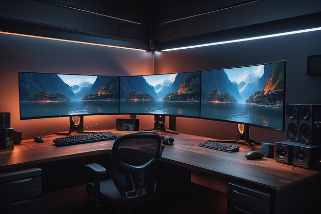 Photo a multiscreen gaming setup to cater to serious gamers and multitaskers