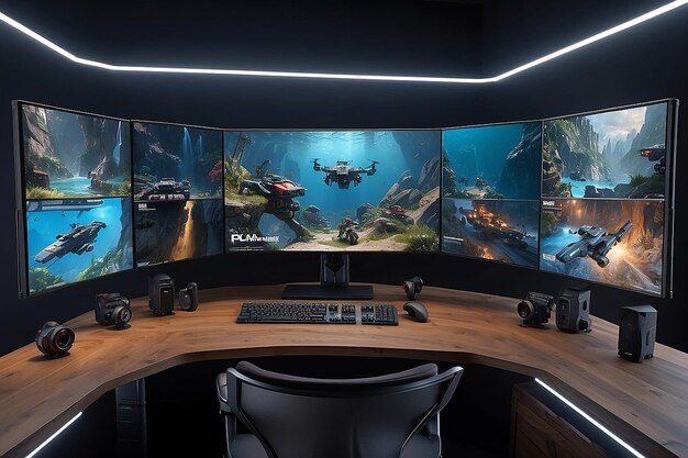 Photo a multiscreen gaming setup to cater to serious gamers and multitaskers