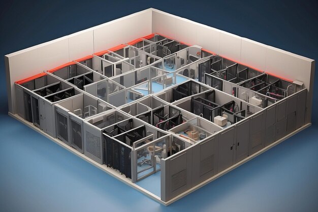 Photo multistore composition of six isometric datacenter rooms ar c v